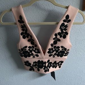 Nude/pink deep plunge crop top